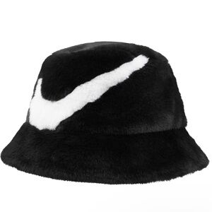 Nike Swoosh fox fur bucket hat in black